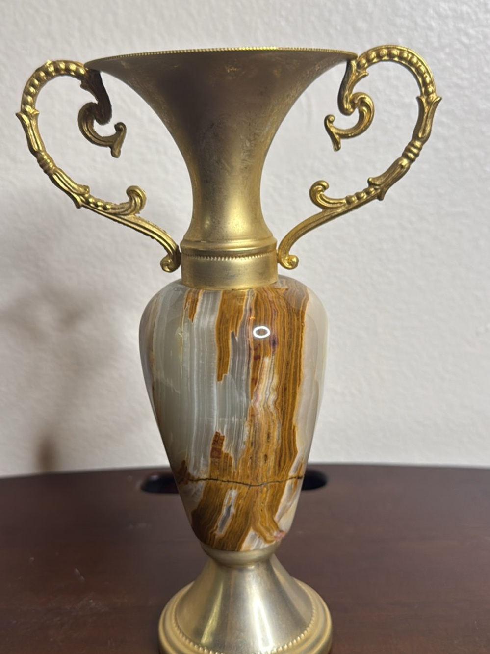 Brass and Onyx Decorative Vase - Gold and Brown